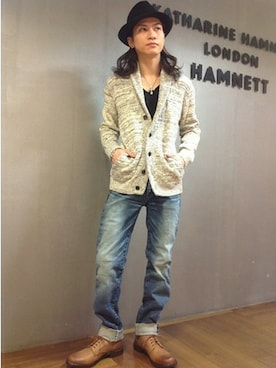 「HAMNETT（ハムネット）のアイテム（ブーツ）」を使った、大粒来　健明さん（メンズ・168cm）の春コーディネート