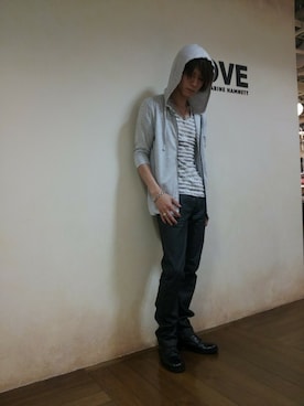 「HAMNETT（ハムネット）のアイテム（パーカー）」を使った、大粒来　健明さん（メンズ・168cm）の夏コーディネート