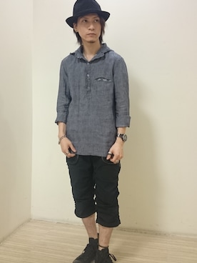 「HAMNETT（ハムネット）のアイテム（トップス）」を使った、大粒来　健明さん（メンズ・168cm）の夏コーディネート