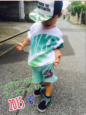 「BeBe（ベベ）のアイテム（キャップ）」を使った、haruhisa（⁘‿̑̈⁘）さん（キッズ・80cm）の夏コーディネート