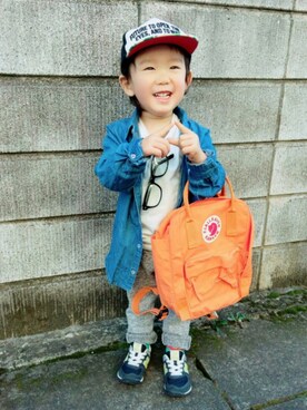 「BeBe（ベベ）のアイテム（キャップ）」を使った、haruhisa（⁘‿̑̈⁘）さん（キッズ・90cm）の冬コーディネート