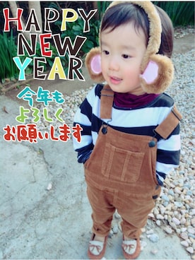 「お正月」｜「アイテム（モカシン/デッキシューズ）」を使った、haruhisa（⁘‿̑̈⁘）さん（キッズ・90cm）の冬コーディネート