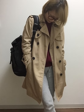 「LEPSIM（レプシィム）のロングトレンチコート　557564（トレンチコート、ベージュ系）」を使った、くうさん（レディース・153cm）の春コーディネート