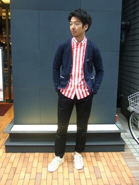 「FRED PERRY（フレッドペリー）のアイテム（カーディガン/ボレロ）」を使った、Takedaさん（メンズ・178cm）の春コーディネート