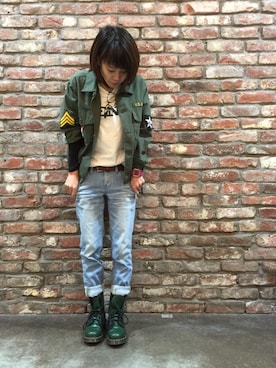 「ミリタリーアウター」｜「アイテム（ミリタリージャケット）」を使った、MitU*さん（レディース・150cm）の春コーディネート