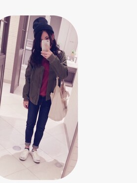 「Alpha Industries（アルファインダストリーズ）のアイテム（ニットキャップ/ビーニー）」を使った、慈雨さん（レディース・146cm）の春コーディネート