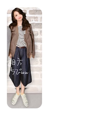 「ガウチョパンツ」｜「アイテム（デニムパンツ）」を使った、慈雨さん（レディース・146cm）の春コーディネート