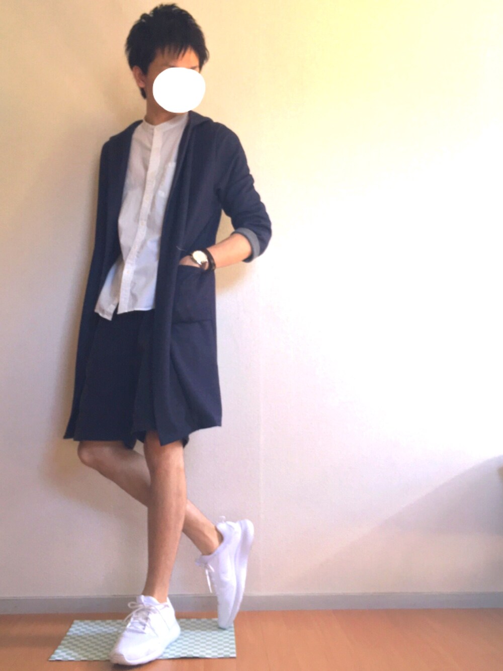 「夏、ショーツ、ネイビー」｜「TAKA-Qのエムエフエディトリアル　レディース /  m.f.editorial：Women ダブルフェイスコーディガン（カーディガン/ボレロ、ブルー系）」を使った、竜太郎さん（メンズ・178cm）の夏コーディネートの1枚目の写真