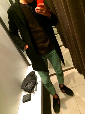 ゆーとぅー is wearing green label relaxing "MIX/YARN ROLL/N RGLN 7G ニット"