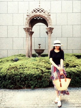 「titivate（ティティベイト）の【SEDA 6月号掲載】ﾂｰｽﾄﾗｯﾌﾟﾌﾗｯﾄｻﾝﾀﾞﾙ（サンダル）」を使った、アカルイミデンさん（レディース・160cm）の夏コーディネート