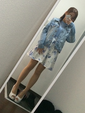 「花柄 スカート」｜「アイテム（デニムジャケット）」を使った、パンダさん（レディース・152cm）の春コーディネート