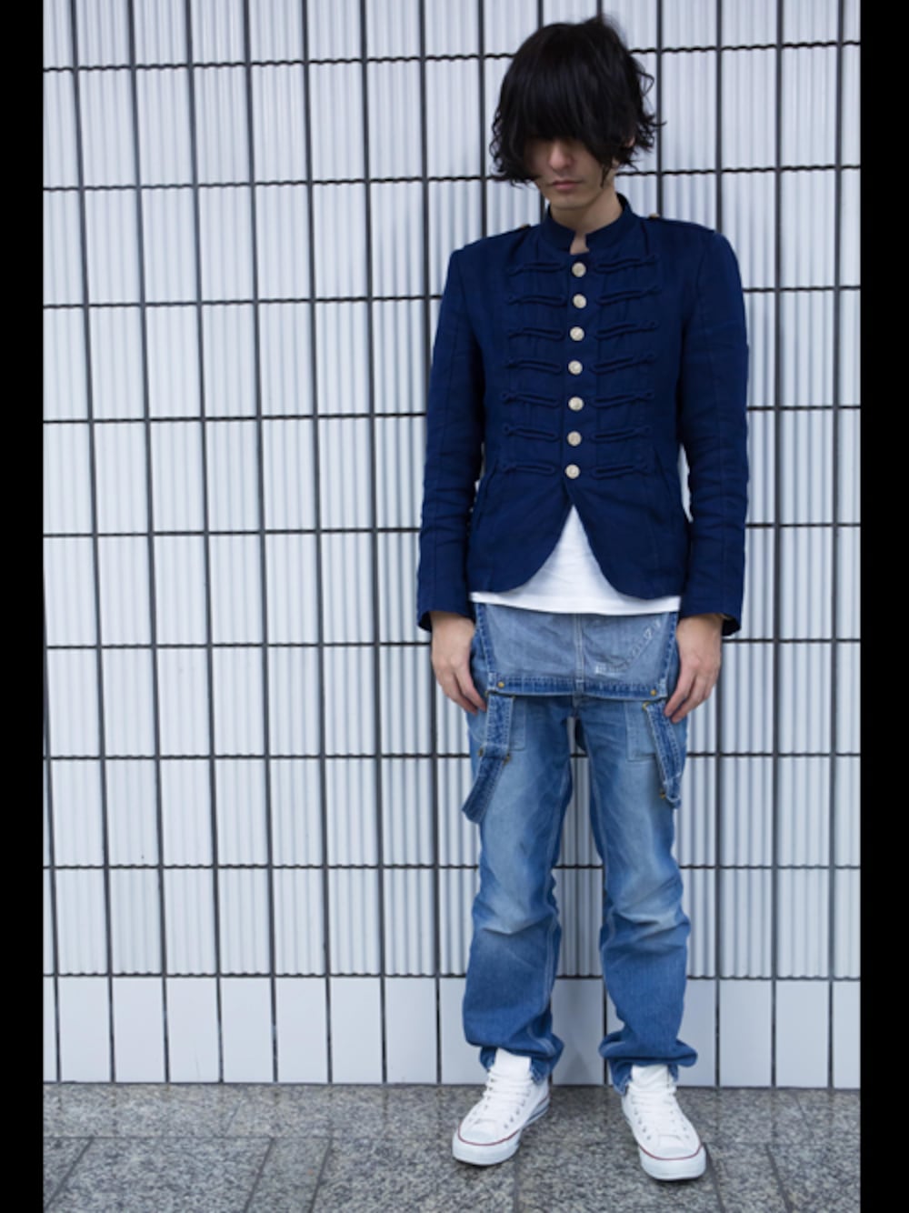 「ジャケット、オーバーオール、ZARA、パーマ、ジャケットスタイル、おっさん、ボブ、ZARA MAN、中年」｜「ZARA MANのZARA JKT（テーラードジャケット、ブルー系）」を使った、たすくさん（メンズ・178cm）の秋コーディネートの1枚目の写真