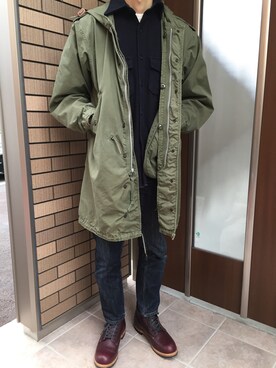 「ウールシャツ」｜「アイテム（モッズコート）」を使った、Akira0127さん（メンズ・174cm）の冬コーディネート