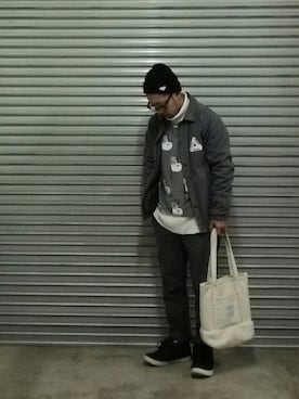 「FTC（エフティーシー）のアイテム（ニットキャップ/ビーニー）」を使った、psychojunkyさん（メンズ・170cm）の冬コーディネート