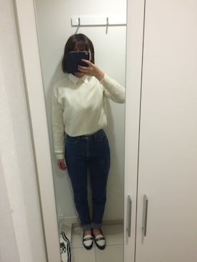 「ハイウエストデニム」｜なあさん（レディース・168cm）の冬コーディネート