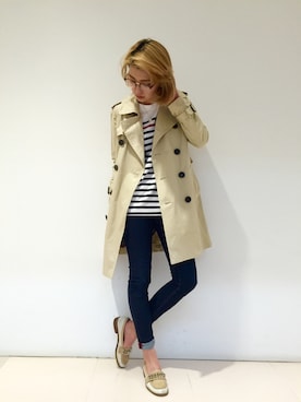 「ボーダーニット」｜「アイテム（トレンチコート）」を使った、中村 えりさん（レディース・164cm）の冬コーディネート