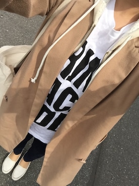 「Tシャツ×デニム」｜「アイテム（チェスターコート）」を使った、haluさん（レディース・157cm）の春コーディネート