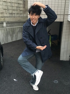 「POST O'ALLS（ポストオーバーオールズ）のアイテム（ピーコート）」を使った、shoziさん（メンズ・180cm）の冬コーディネート