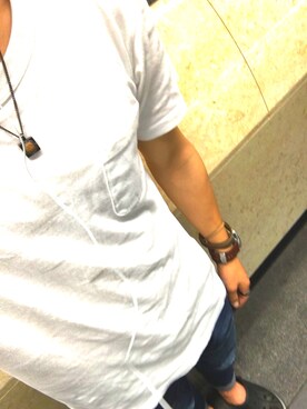 「Champion（チャンピオン）のアイテム（Tシャツ/カットソー、ホワイト系）」を使った、きょへさん（メンズ・175cm）の夏コーディネート