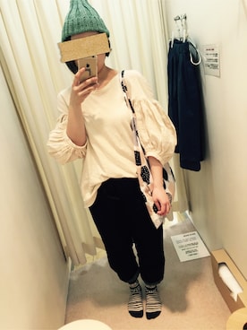 「KAPITAL」｜「アイテム（ニットキャップ/ビーニー）」を使った、saU＊さん（レディース・158cm）の春コーディネート