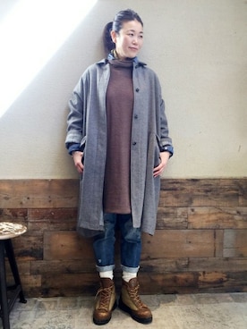 「JOURNAL STANDARD LUXE（ジャーナルスタンダード　ラックス）のアイテム（ステンカラーコート）」を使った、journal standard luxe 表参道店スタッフさん（レディース・165cm）の冬コーディネート