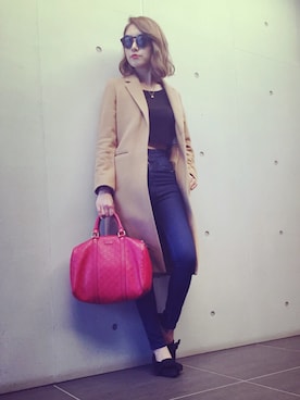 「アイテム（ボストンバッグ、レッド系）」を使った、Emilyさん（レディース・165cm）の秋コーディネート