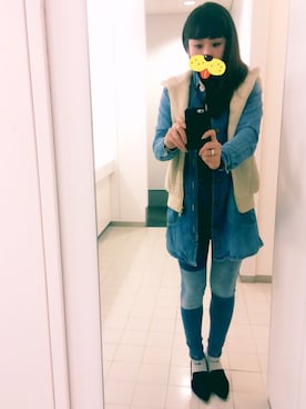 「無印良品（ムジルシリョウヒン）のアイテム（ベスト、ホワイト系）」を使った、akiiraさん（レディース・160cm）の春コーディネート