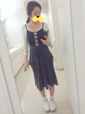 「no brand（ノーブランド）のアイテム（スカート、グレー系）」を使った、akiiraさん（レディース・160cm）の春コーディネート