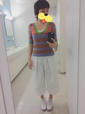 「UNIQLO（ユニクロ）のアイテム（パンツ、ホワイト系）」を使った、akiiraさん（レディース・160cm）の春コーディネート