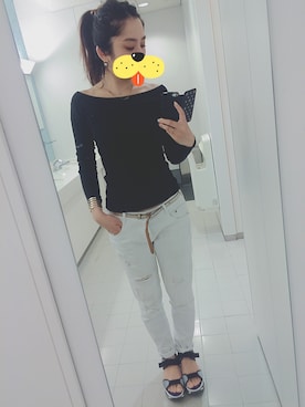 「VIVID LADYのアイテム（サンダル、ブルー系）」を使った、akiiraさん（レディース・160cm）の春コーディネート
