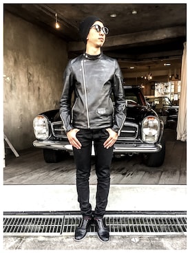 「CHRISTIAN DADA（クリスチャンダダ）のアイテム（ライダースジャケット）」を使った、マサカドショウタさん（メンズ・170cm）の冬コーディネート