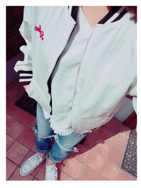 「Rodeo Crowns（ロデオクラウンズ）のアイテム（スタジャン）」を使った、あすたん♡さん（レディース・152cm）の秋コーディネート