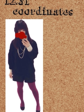 「赤タイツ」｜「アイテム（アクセサリー）」を使った、Kaoru?さん（レディース・154cm）の冬コーディネート