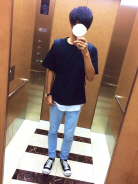 「HARE（ハレ）の【吸水速乾&通気性/WEB限定アイテム】COOLMAXデニムスキニー(HARE)（デニムパンツ）」を使った、ryo_kandaさん（メンズ・175cm）の秋コーディネート