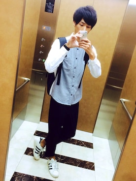 「GU（ジーユー）のアイテム（スラックス）」を使った、ryo_kandaさん（メンズ・175cm）の秋コーディネート