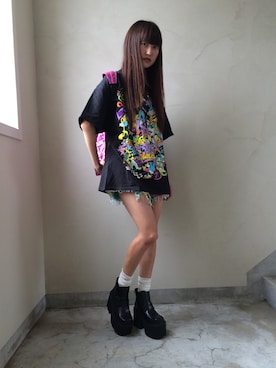 「UNIF（ユニフ）のアイテム（その他シューズ）」を使った、KINAさん（レディース・162cm）の夏コーディネート