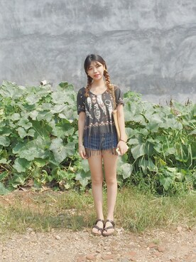 「Country」｜李蘑菇狗さん（レディース・159cm）の夏コーディネート
