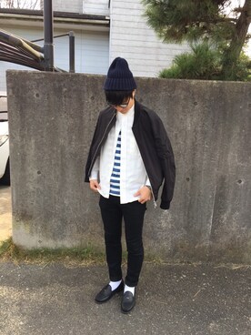 「MHL.」｜「アイテム（MA-1）」を使った、reeeeoさん（メンズ・170cm）の秋コーディネート