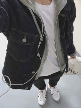 「MHL.」｜「アイテム（デニムジャケット）」を使った、reeeeoさん（メンズ・168cm）の春コーディネート