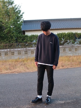 「アイテム（スウェット、ブルー系）」を使った、reeeeoさん（メンズ・168cm）の秋コーディネート