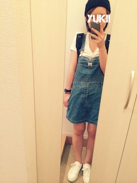 「白いスニーカー」｜「アイテム（サロペット/オーバーオール）」を使った、yuki!さん（レディース・152cm）の夏コーディネート