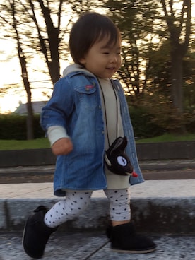 「1歳半」｜「アイテム（デニムジャケット）」を使った、ゆめさん（キッズ・80cm）の秋コーディネート