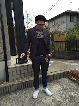 「PLST（プラステ）のアイテム（チノパンツ）」を使った、サルさん（メンズ・167cm）の冬コーディネート