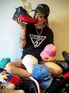 「Handmade（ハンドメイド）のアイテム（帽子）」を使った、6RINGSさん（レディース・155cm）の夏コーディネート