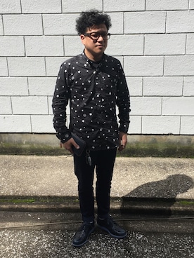 「TOM FORD EYEWEAR（トムフォードアイウェア）のアイテム（メガネ、ブラウン系）」を使った、とよだかずやさん（メンズ・162cm）の春コーディネート