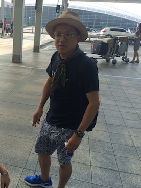 「CA4LA（カシラ）のアイテム（ハット、ブラウン系）」を使った、とよだかずやさん（メンズ・162cm）の夏コーディネート