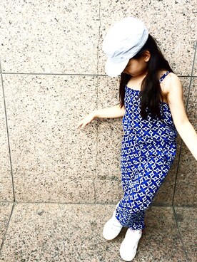 「PETIT BATEAU（プチバトー）のアイテム（キャップ）」を使った、Qooさん（キッズ・110cm）の夏コーディネート