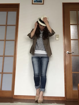 「ショート丈トップス」｜「アイテム（ミリタリージャケット）」を使った、あやぱんさん（レディース・155cm）の春コーディネート