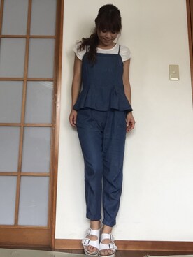 「トイレがめんどくさい」｜「アイテム（つなぎ/オールインワン）」を使った、あやぱんさん（レディース・155cm）の夏コーディネート
