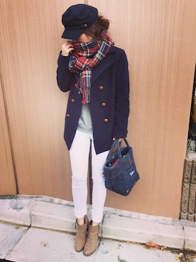 「Pコート」｜「アイテム（キャスケット）」を使った、あやぱんさん（レディース・155cm）の冬コーディネート